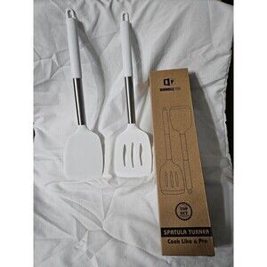 Pack of 2 Silicone Solid Turner,Non Stick‎ Slotted Kitchen Spatulas BundlePro